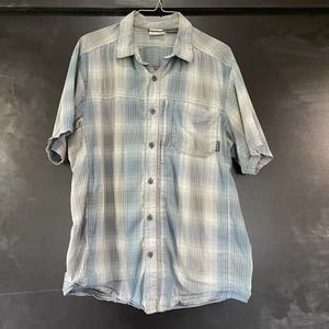 Columbia Omniwick Medium Blue Plaid Shirt Men Fishing Short Sleeve Button Collar